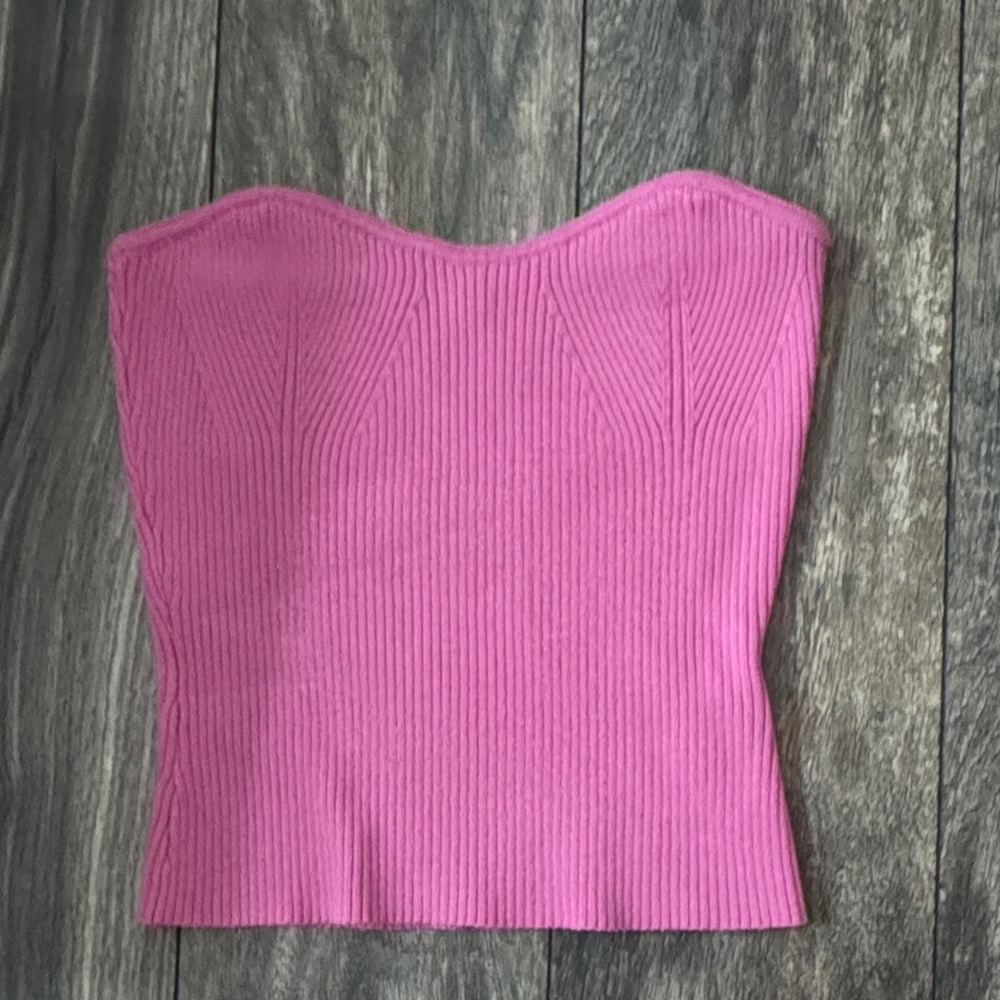 Skies Are Blue Vibrant Pink Strapless Crop Top
